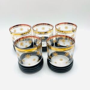 Vtg Sakura Sango Gold Snowflake Lowball Rock Glass Set Black Band Sue Zipkin MCM